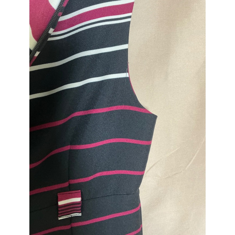 Shelby Palmer Sheath Dress Womens 12 Black Burgundy Striped Sleeveless Excellent - Picture 13 of 15